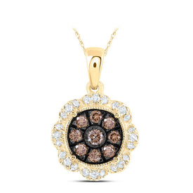 10K Yellow Gold Round Brown Diamond Cognac Pendant 1/3 Cttw - Splendid Jewellery