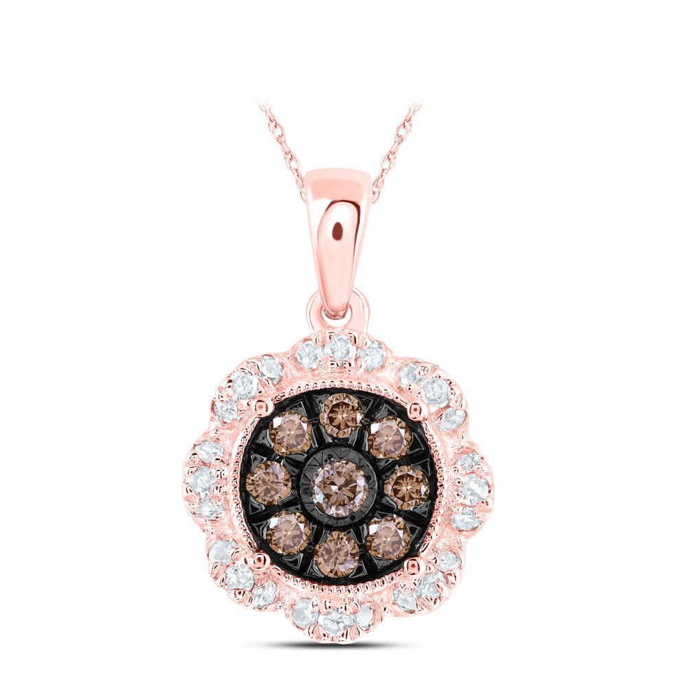 10K Rose Gold Round Brown Diamond Cognac Pendant 1/3 Cttw - Splendid Jewellery