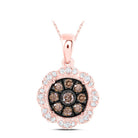 10K Rose Gold Round Brown Diamond Cognac Pendant 1/3 Cttw - Splendid Jewellery