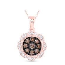 Load image into Gallery viewer, 10K Rose Gold Round Brown Diamond Cognac Pendant 1/3 Cttw - Splendid Jewellery