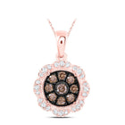 10K Rose Gold Round Brown Diamond Cognac Pendant 1/3 Cttw - Splendid Jewellery