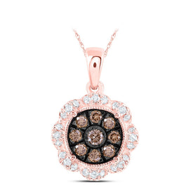 10K Rose Gold Round Brown Diamond Cognac Pendant 1/3 Cttw - Splendid Jewellery