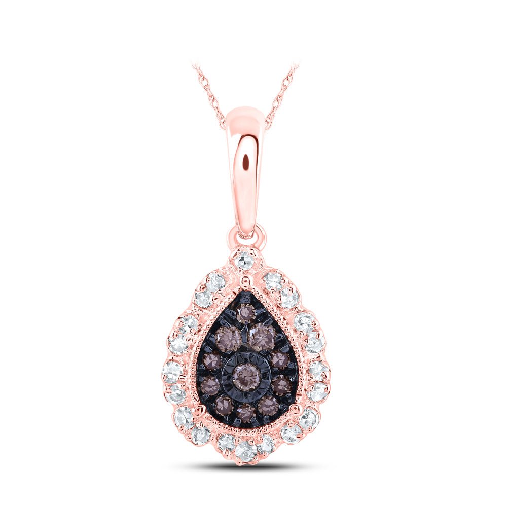10K Rose Gold Round Brown Diamond Cognac Pear Pendant 1/5 Cttw - Splendid Jewellery