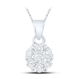 14K White Gold Round Diamond Nke Flower Fashion Pendant 1 Cttw - Splendid Jewellery