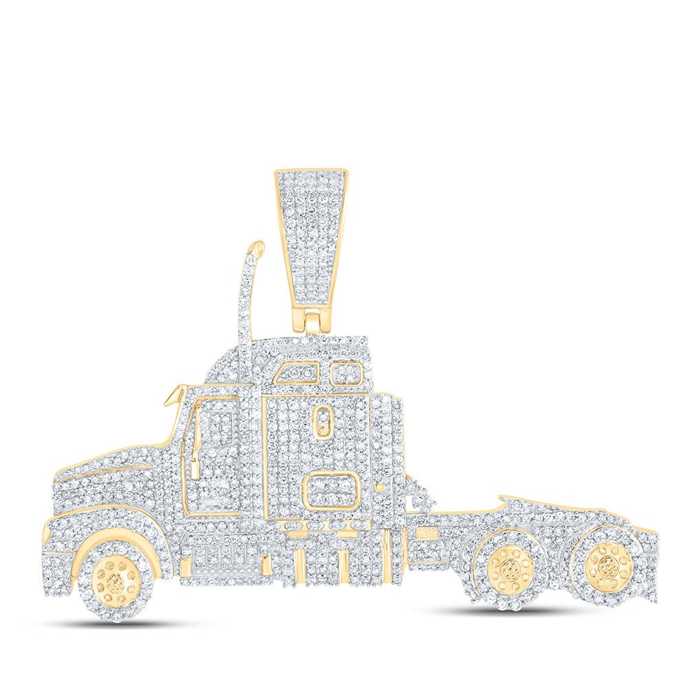 10K Yellow Gold Round Diamond Truck Charm Pendant 2 1/2 Cttw - Splendid Jewellery