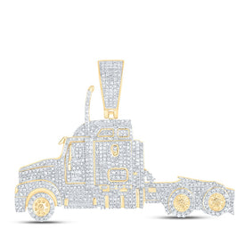 10K Yellow Gold Round Diamond Truck Charm Pendant 2 1/2 Cttw - Splendid Jewellery