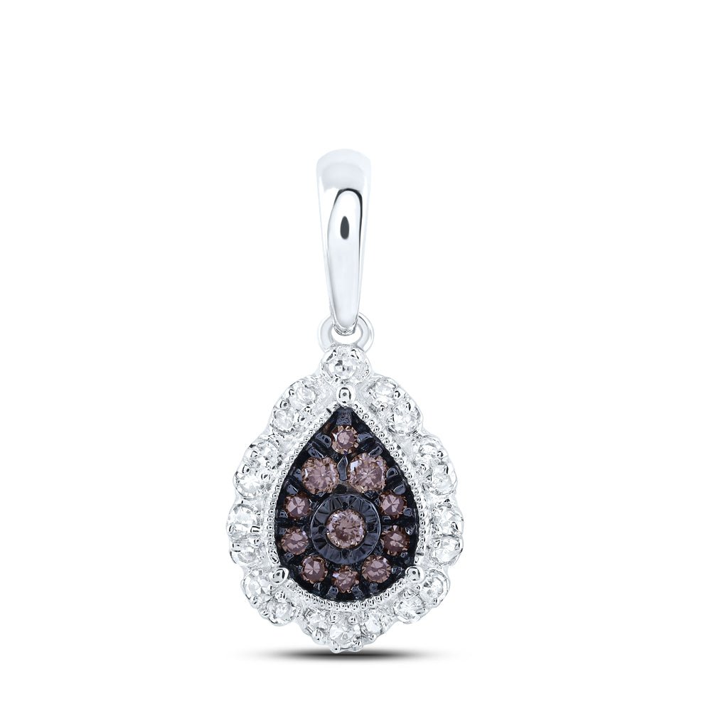 10K White Gold Round Diamond Cognac Pear Pendant 1/5 Cttw - Splendid Jewellery