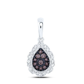 10K White Gold Round Diamond Cognac Pear Pendant 1/5 Cttw - Splendid Jewellery