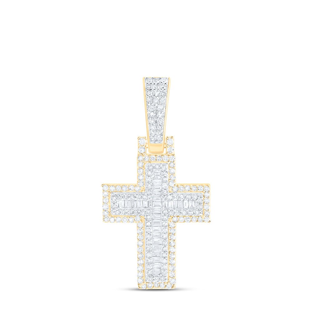 10K Yellow Gold Baguette Diamond Cross Charm Pendant 5/8 Cttw - Splendid Jewellery