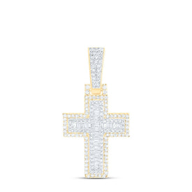 10K Yellow Gold Baguette Diamond Cross Charm Pendant 5/8 Cttw - Splendid Jewellery