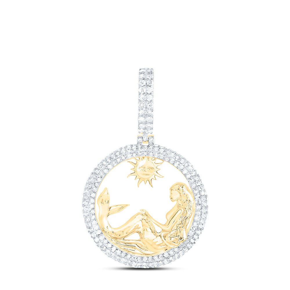 10K Yellow Gold Round Diamond Mermaid Charm Pendant 1 Cttw - Splendid Jewellery
