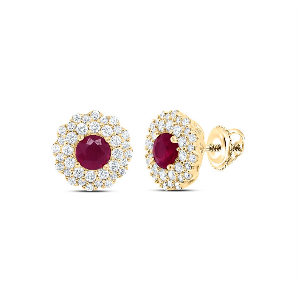 14K Yellow Gold Elegant Earrings with Ruby - Splendid Jewellery