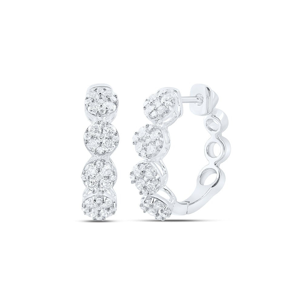 10K White Gold Diamond Hoop Earrings 1 Cttw - Splendid Jewellery