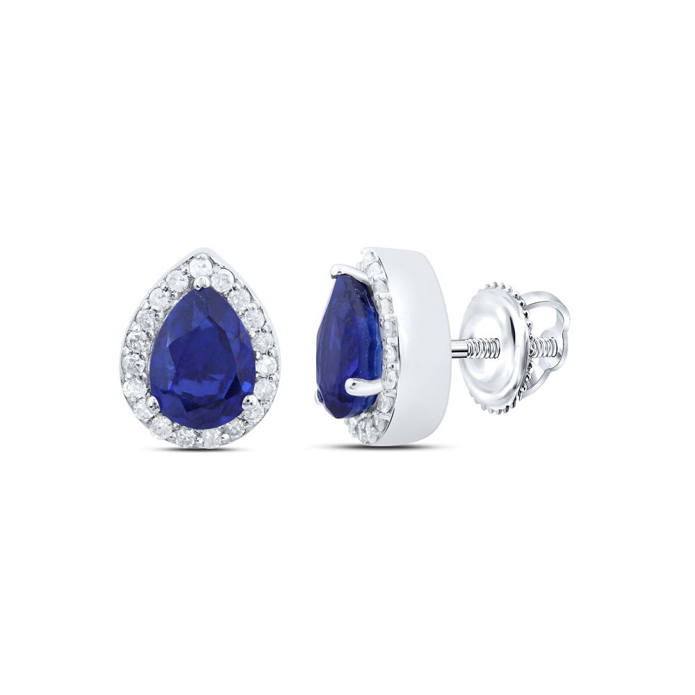 10K White Gold Blue Sapphire Earrings for Everyday Wear Gift Edition - Splendid Jewellery