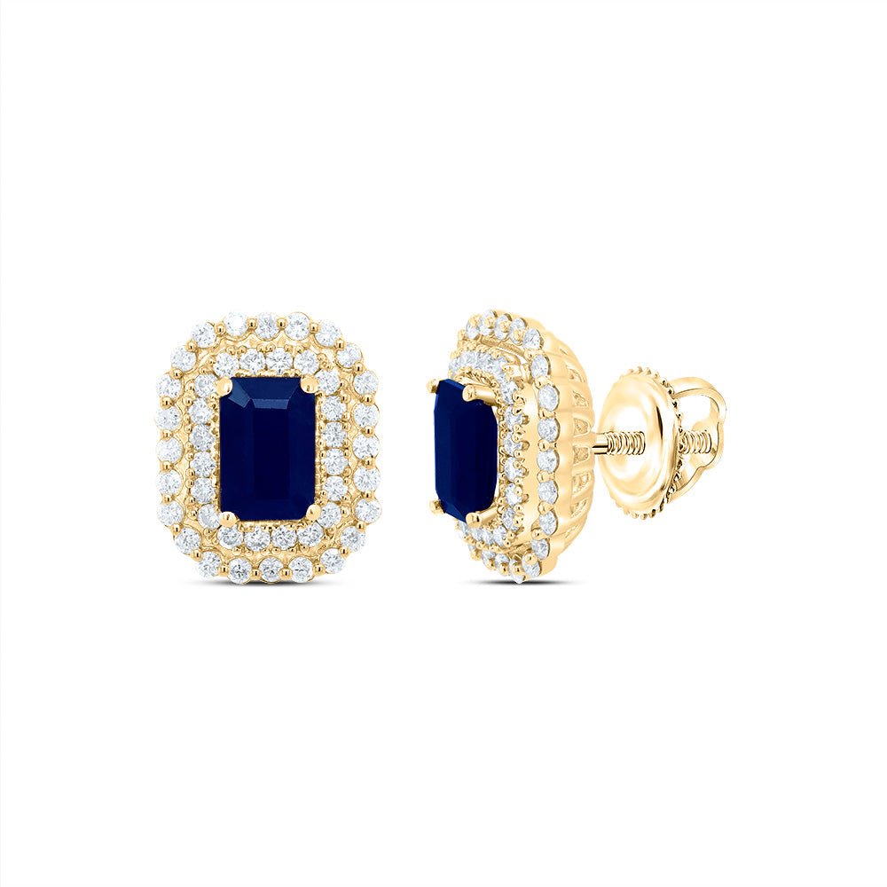 14K Yellow Gold Emerald Blue Sapphire Earrings - Splendid Jewellery