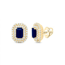 Load image into Gallery viewer, 14K Yellow Gold Emerald Blue Sapphire Earrings - Splendid Jewellery