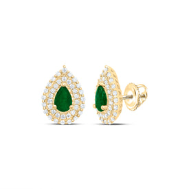 14K Yellow Gold Elegant Earrings with Emerald - Splendid Jewellery