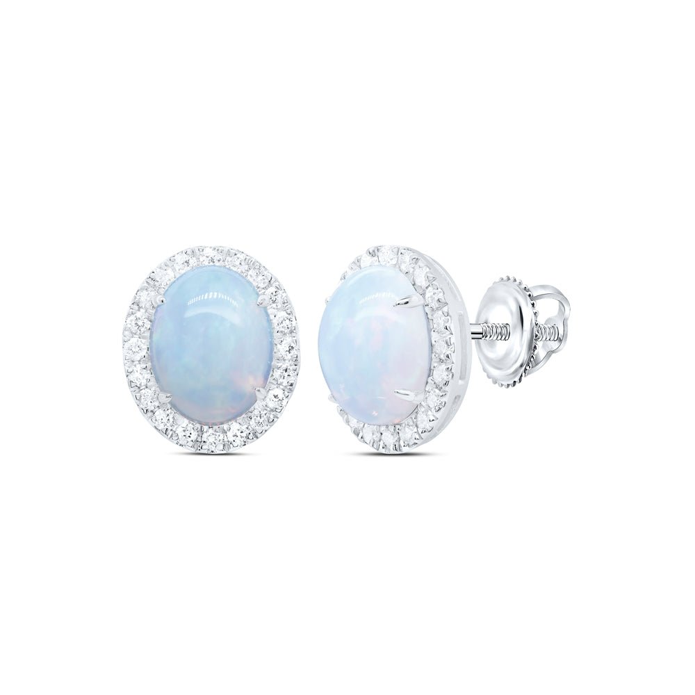 Oval Opal Earrings in 10K White Gold - Splendid Jewellery