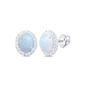 Oval Opal Earrings in 10K White Gold - Splendid Jewellery