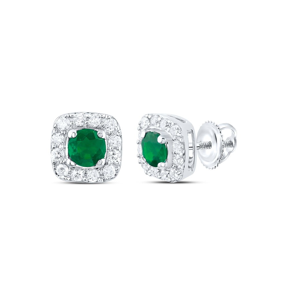 14K White Gold Emerald Stud Earrings 1/8 Cttw - Splendid Jewellery