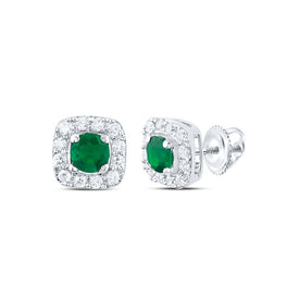 14K White Gold Emerald Stud Earrings 1/8 Cttw - Splendid Jewellery