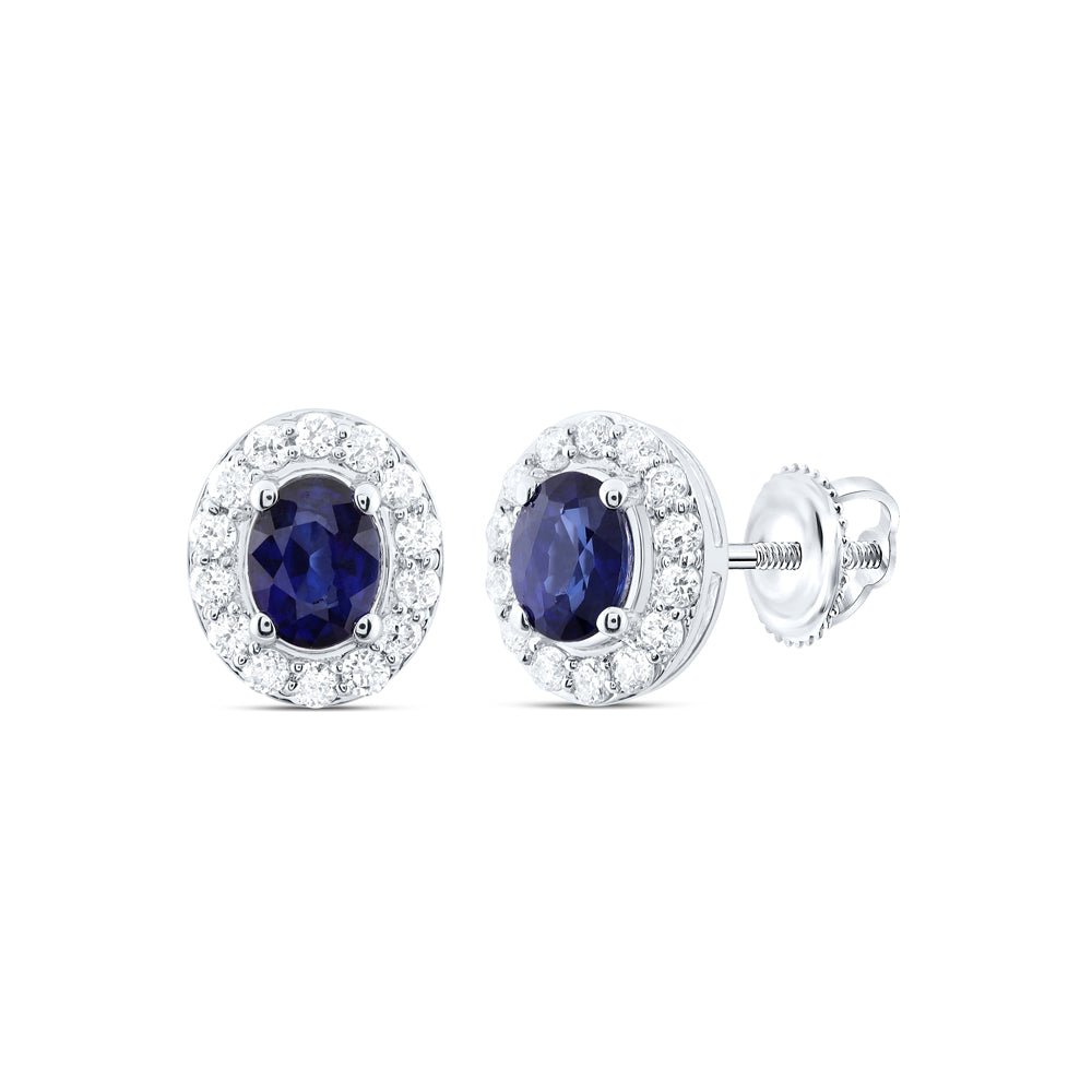 Blue Sapphire Stud Earrings in 14K White Gold - Splendid Jewellery