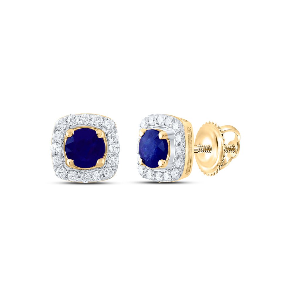 14K Yellow Gold Luxury Blue Sapphire Stud Earrings - Splendid Jewellery