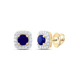 14K Yellow Gold Luxury Blue Sapphire Stud Earrings - Splendid Jewellery