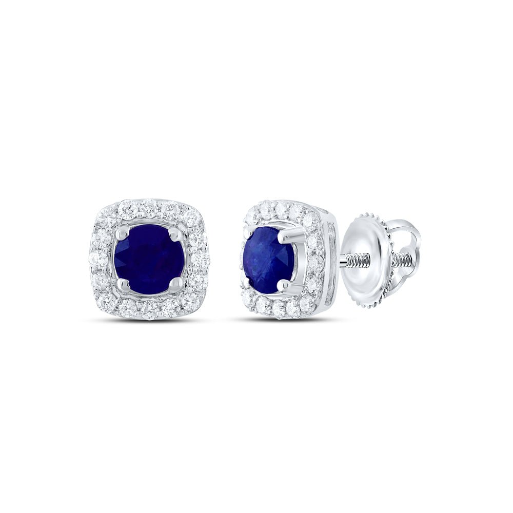 14K White Gold Elegant Stud Earrings with Blue Sapphire - Splendid Jewellery