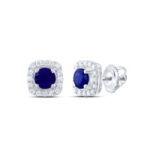 Load image into Gallery viewer, 14K White Gold Elegant Stud Earrings with Blue Sapphire - Splendid Jewellery