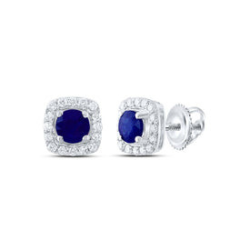 14K White Gold Elegant Stud Earrings with Blue Sapphire - Splendid Jewellery