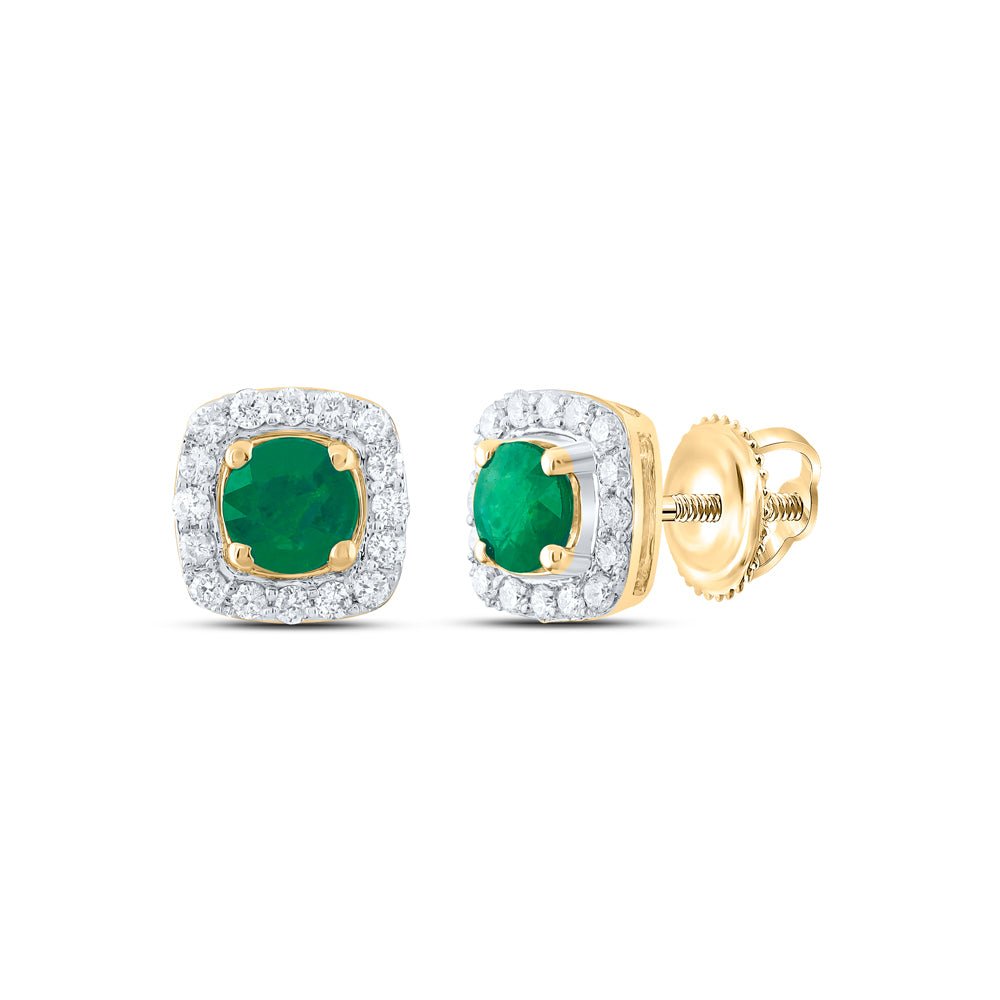 14K Yellow Gold Elegant Stud Earrings with Emerald - Splendid Jewellery