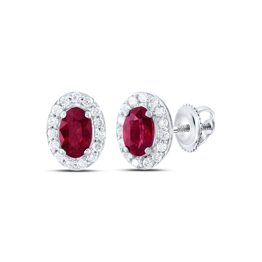 Oval Ruby Earrings in 14K White Gold - Splendid Jewellery