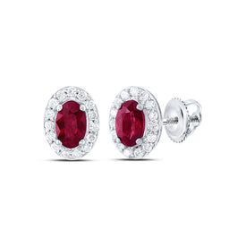 Oval Ruby Earrings in 14K White Gold - Splendid Jewellery