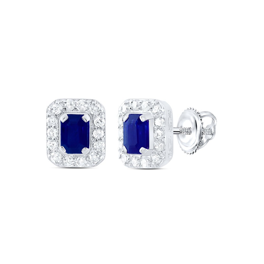 14K White Gold Modern Blue Sapphire Earrings - Splendid Jewellery