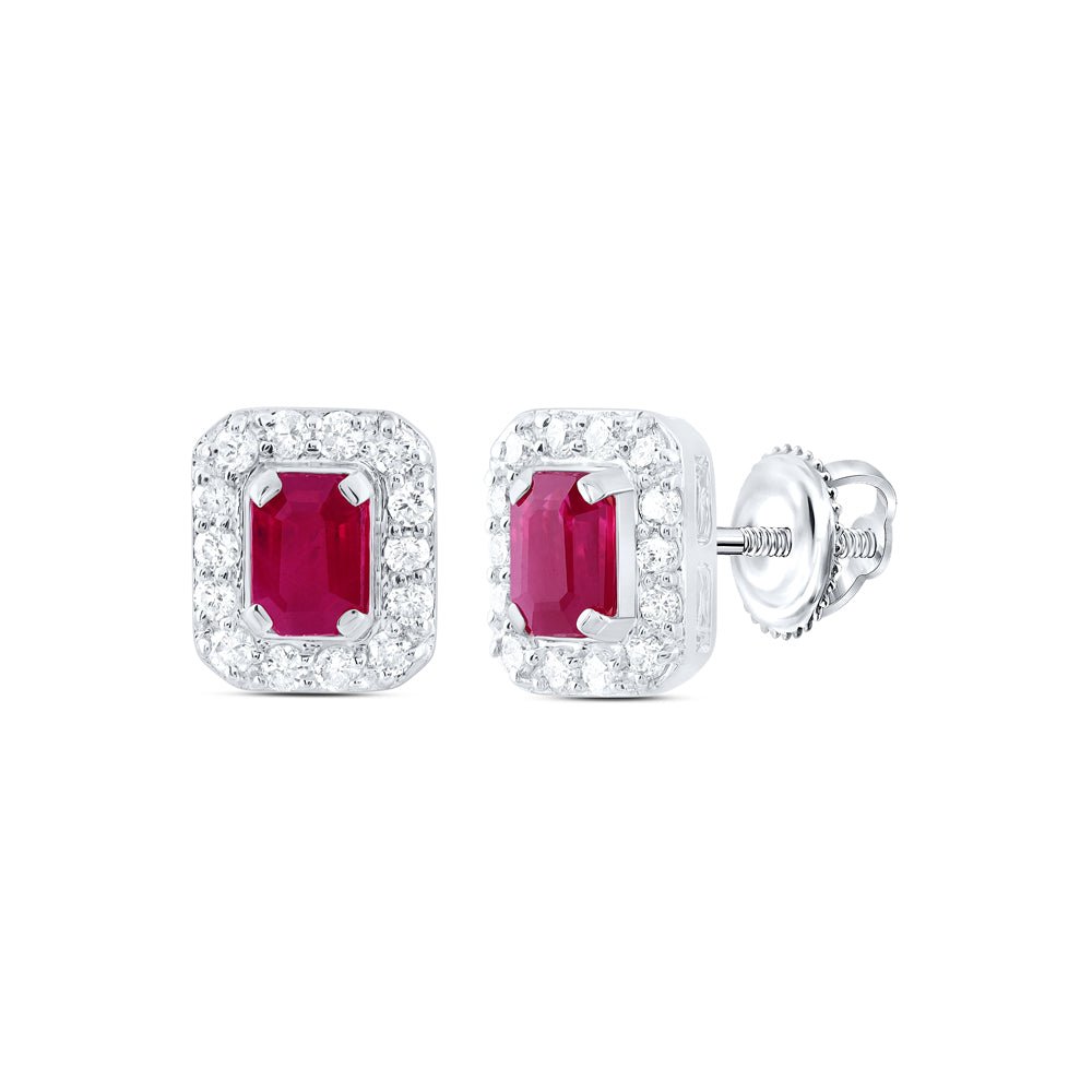 14K White Gold Emerald Ruby Stud Earrings - Splendid Jewellery