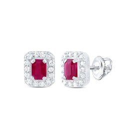 14K White Gold Emerald Ruby Stud Earrings - Splendid Jewellery