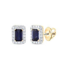 14K Yellow Gold Luxury Blue Sapphire Stud Earrings Gift Edition - Splendid Jewellery