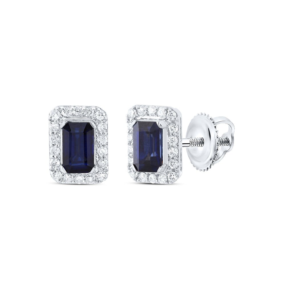 14K White Gold Elegant Stud Earrings with Blue Sapphire Gift Edition - Splendid Jewellery