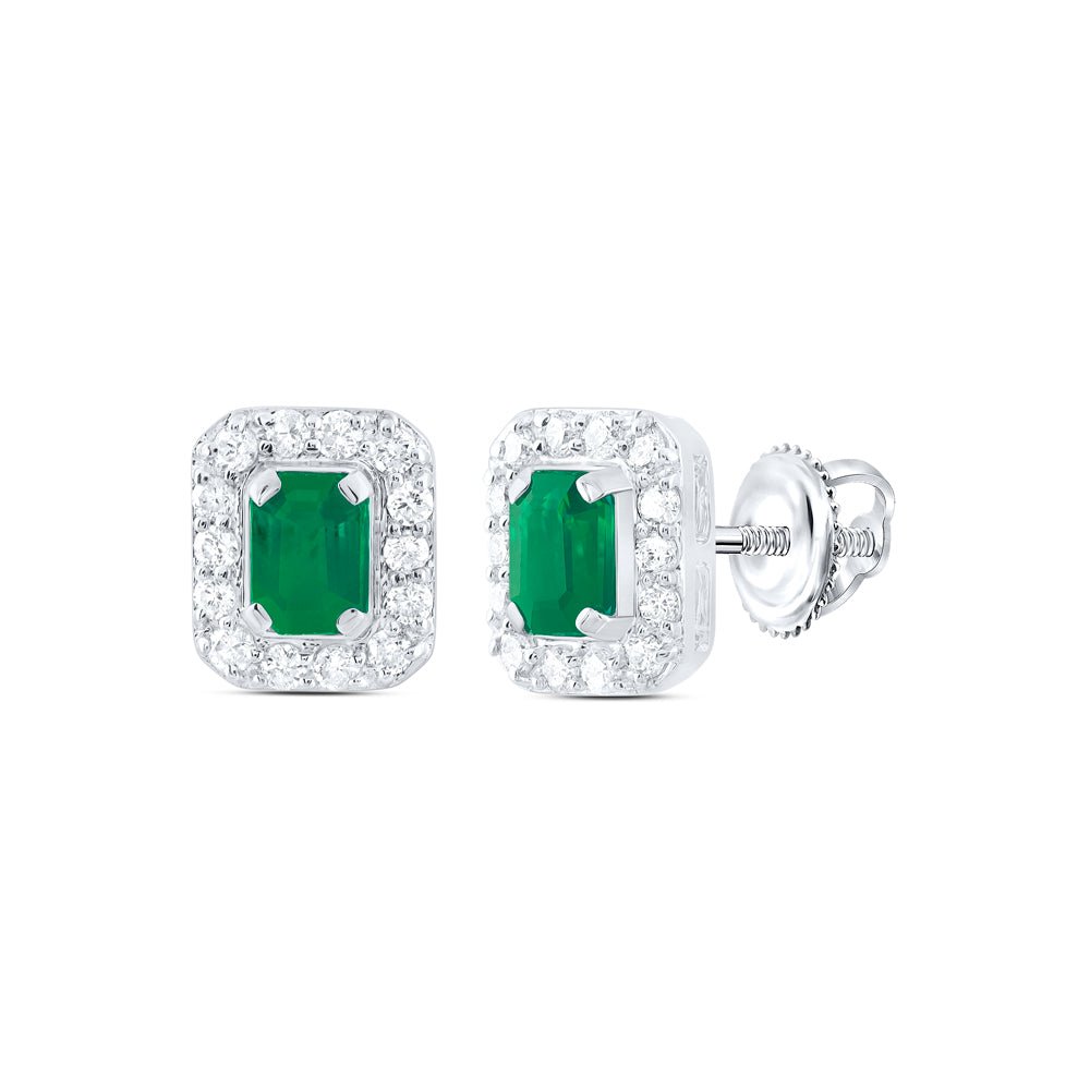 14K White Gold Emerald Stud Earrings 1/5 Cttw - Splendid Jewellery