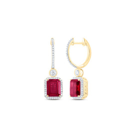 Ruby Earrings in 10K Yellow Gold with Elegant Styling - Splendid Jewellery