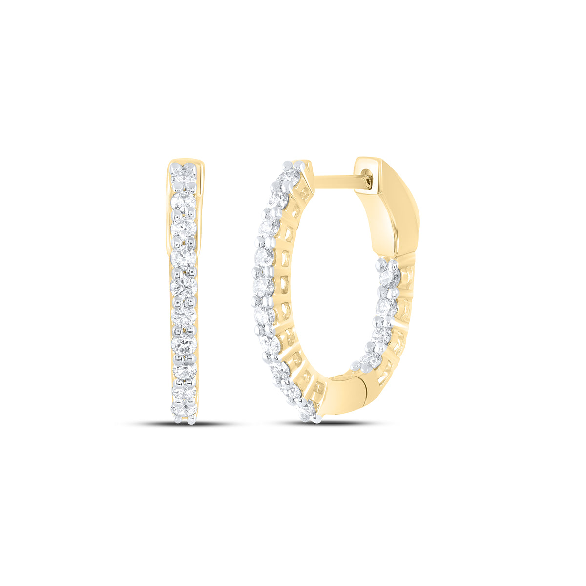 14K Yellow Gold Diamond Hoop Earrings 1/2 Cttw - Splendid Jewellery