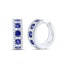 Load image into Gallery viewer, 14K White Gold Luxury Blue Sapphire Hoop Earrings - Splendid Jewellery