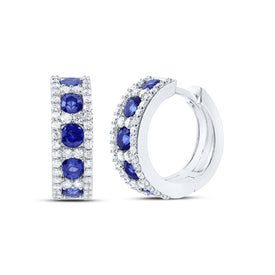 14K White Gold Luxury Blue Sapphire Hoop Earrings - Splendid Jewellery