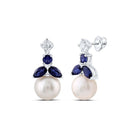 14K White Gold Elegant Earrings with Blue Sapphire Gift Edition - Splendid Jewellery