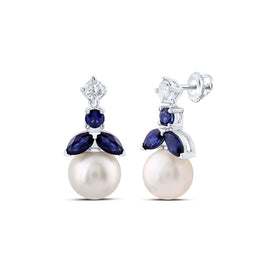 14K White Gold Elegant Earrings with Blue Sapphire Gift Edition - Splendid Jewellery
