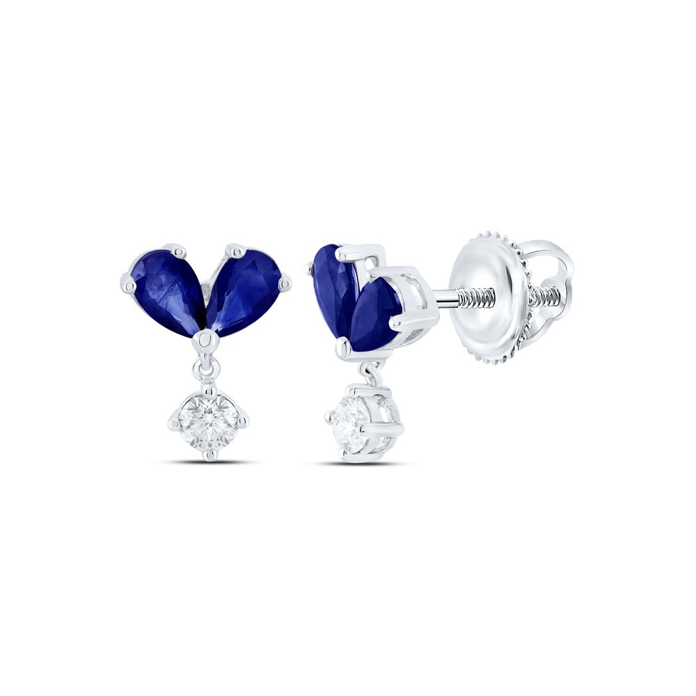14K White Gold Blue Sapphire Earrings for Everyday Wear Gift Edition - Splendid Jewellery