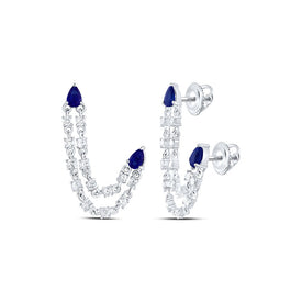 14K White Gold Elegant Earrings with Blue Sapphire - Splendid Jewellery