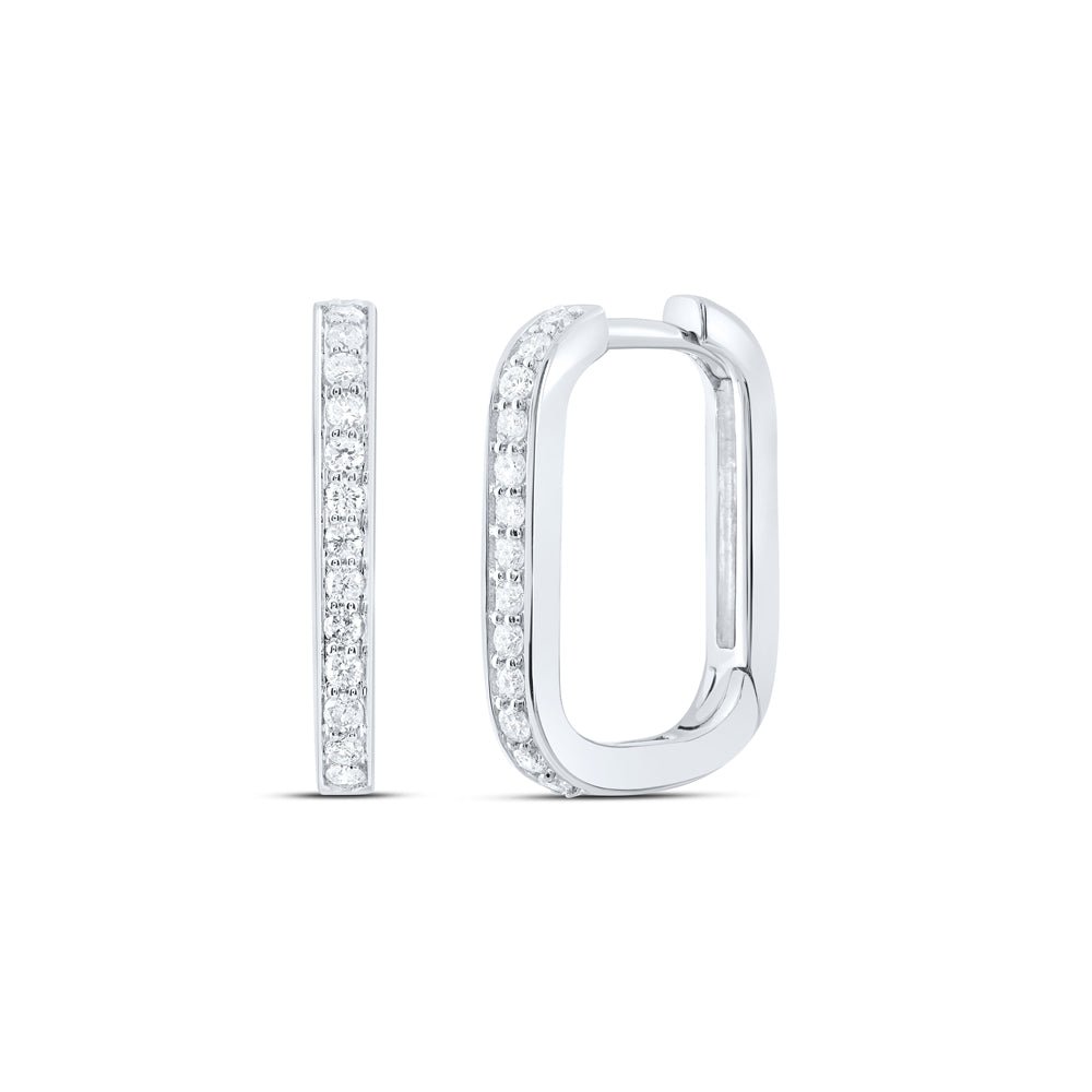 10K White Gold Elegant Hoop Earrings with Diamond with Fine Detail - Splendid Jewellery
