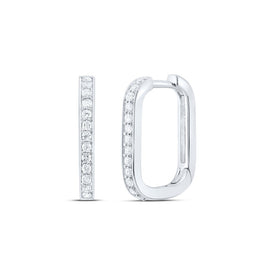 10K White Gold Elegant Hoop Earrings with Diamond with Fine Detail - Splendid Jewellery